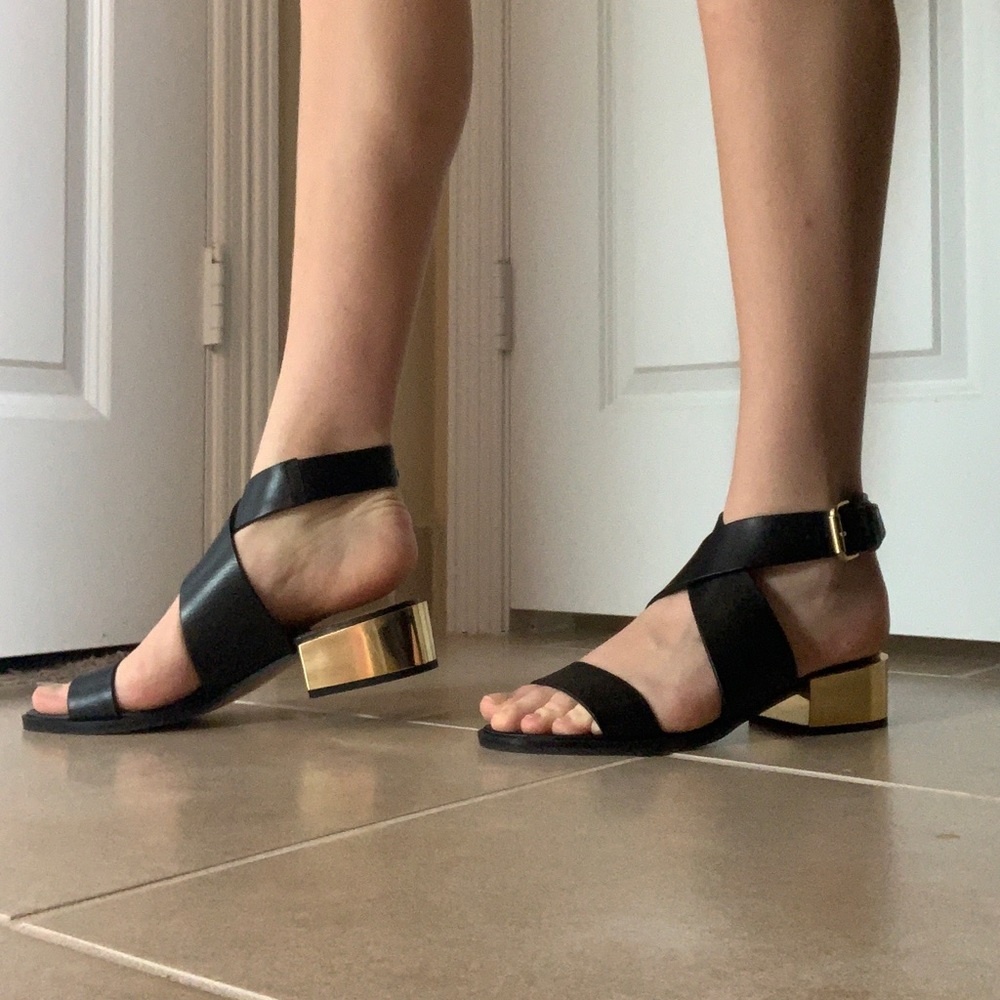 Black & Gold Bcbgmaxazaria Sandal Heels